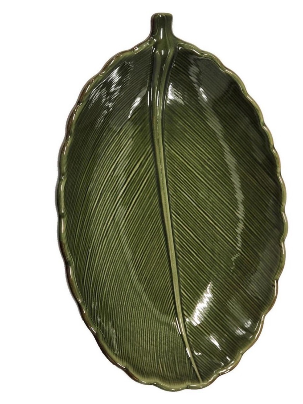 Tropical Banana Green Leaf-Shaped Ceramic Serving Platter 15x10